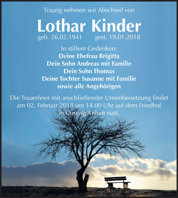 Traueranzeige von Lothar Kinder von Mitteldeutsche Zeitung