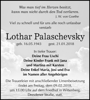 Traueranzeige von Lothar Palaschevsky von Mitteldeutsche Zeitung