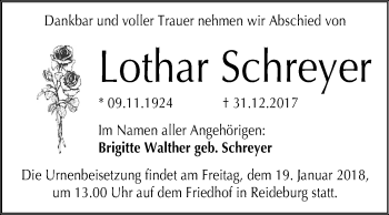 Traueranzeige von Lothar Schreyer von Mitteldeutsche Zeitung Halle/Saalkreis
