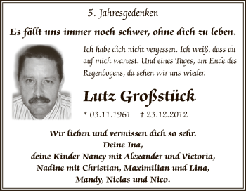 Traueranzeige von Lutz Großstück von Super Sonntag Zeitz