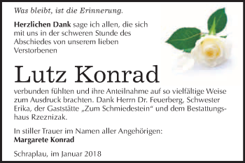 Traueranzeige von Lutz Konrad von WVG - Wochenspiegel Merseburg
