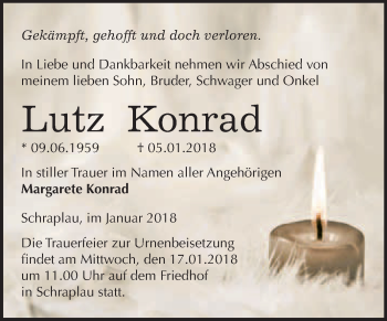 Traueranzeige von Lutz Konrad von WVG - Wochenspiegel Merseburg