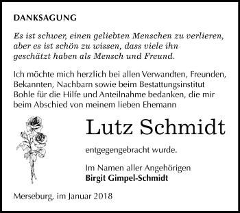 Traueranzeige von Lutz Schmidt von Mitteldeutsche Zeitung