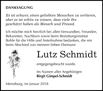 Traueranzeige von Lutz Schmidt von WVG - Wochenspiegel Merseburg