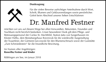 Traueranzeige von Manfred Festner von Mitteldeutsche Zeitung