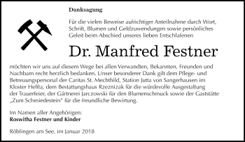 Traueranzeige von Manfred Festner von Super Sonntag SGH Mansf. Land