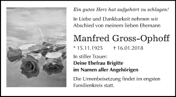Traueranzeige von Manfred Gross-Ophoff von Mitteldeutsche Zeitung Bitterfeld