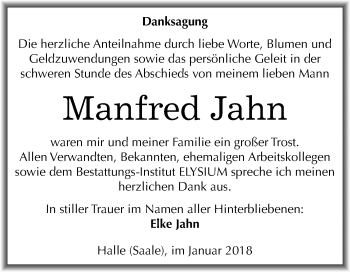 Traueranzeige von Manfred Jahn von Mitteldeutsche Zeitung Halle/Saalkreis