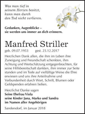 Traueranzeige von Manfred Striller von Mitteldeutsche Zeitung Bitterfeld