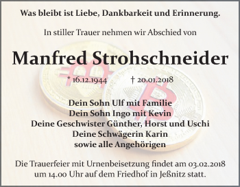 Traueranzeige von Manfred Strohschneider von Mitteldeutsche Zeitung Bitterfeld