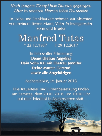 Traueranzeige von Manfred Tutas von Mitteldeutsche Zeitung Aschersleben