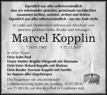 Traueranzeige von Marcel Kopplin von Mitteldeutsche Zeitung