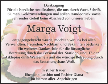 Traueranzeige von Marga Voigt von WVG - Wochenspiegel NMB / WSF / ZTZ