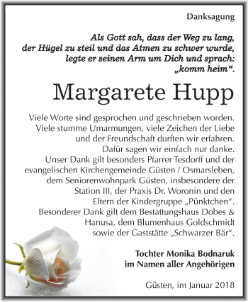Traueranzeige von Margarete Hupp von Mitteldeutsche Zeitung Bernburg
