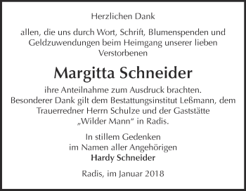 Traueranzeige von Margitta Schneider von WVG - Wochenspiegel Wittenberg