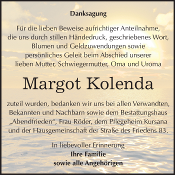 Traueranzeige von Margot Kolenda von Mitteldeutsche Zeitung