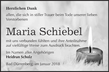 Traueranzeige von Maria Schiebel von Super Sonntag Merseburg