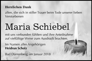 Traueranzeige von Maria Schiebel von Mitteldeutsche Zeitung Merseburg/Querfurt