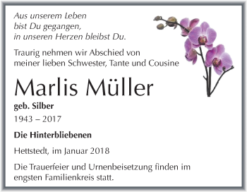 Traueranzeige von Marlis Müller von Mitteldeutsche Zeitung