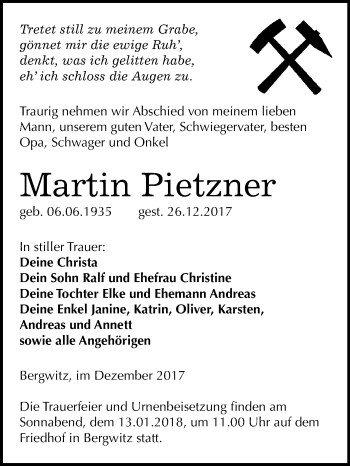 Traueranzeige von Martin Pietzner von Mitteldeutsche Zeitung