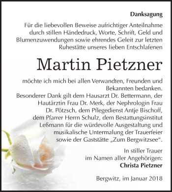 Traueranzeige von Martin Pietzner von WVG - Wochenspiegel Wittenberg