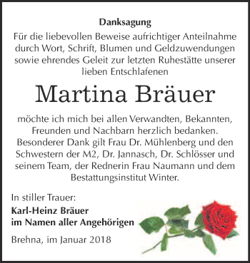 Traueranzeige von Martina Bräuer von WVG - Wochenspiegel Bitterfeld
