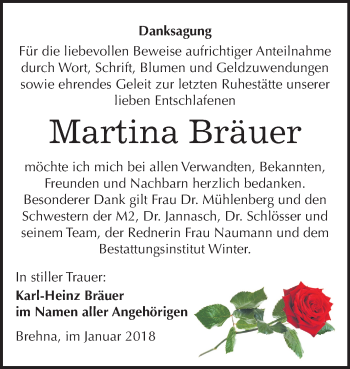 Traueranzeige von Martina Bräuer von Mitteldeutsche Zeitung Bitterfeld