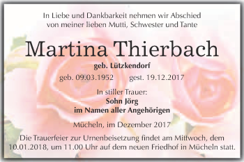 Traueranzeige von Martina Thierbach von WVG - Wochenspiegel Merseburg