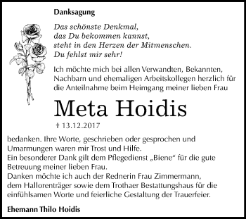 Traueranzeige von Meta Hoidis von Mitteldeutsche Zeitung Halle/Saalkreis