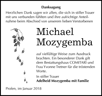 Traueranzeige von Michael Mozygemba von Mitteldeutsche Zeitung