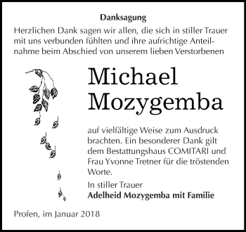 Traueranzeige von Michael Mozygemba von Super Sonntag Zeitz