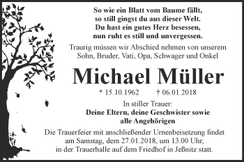 Traueranzeige von Michael Müller von WVG - Wochenspiegel Bitterfeld