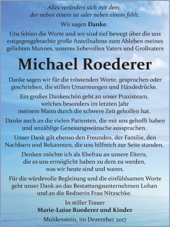 Traueranzeige von Michael Roederer von Mitteldeutsche Zeitung Bitterfeld