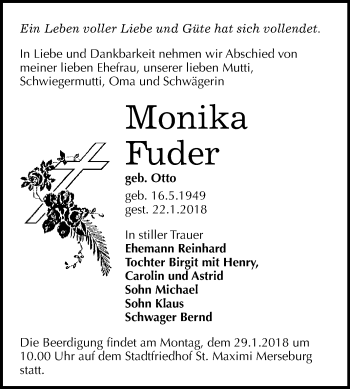 Traueranzeige von Monika Fuder von WVG - Wochenspiegel Merseburg