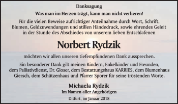 Traueranzeige von Norbert Rydzik von Super Sonntag Quedlinburg