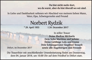 Traueranzeige von Norbert Rydzik von WVG - Wochenspiegel Quedlinburg