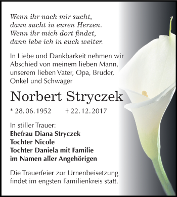 Traueranzeige von Norbert Stryczek von Mitteldeutsche Zeitung Halle/Saalkreis