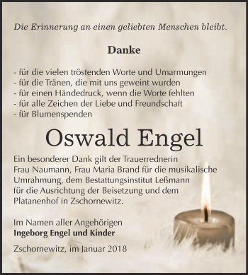 Traueranzeige von Oswald Engel von WVG - Wochenspiegel Wittenberg
