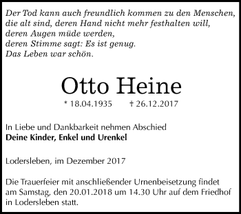 Traueranzeige von Otto Heine von Mitteldeutsche Zeitung Merseburg/Querfurt