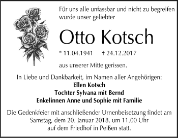 Traueranzeige von Otto Kotsch von Mitteldeutsche Zeitung Halle/Saalkreis