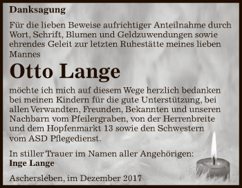 Traueranzeige von Otto Lange von Super Sonntag Aschersleben