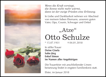 Traueranzeige von Otto Schulze von WVG - Wochenspiegel Wittenberg