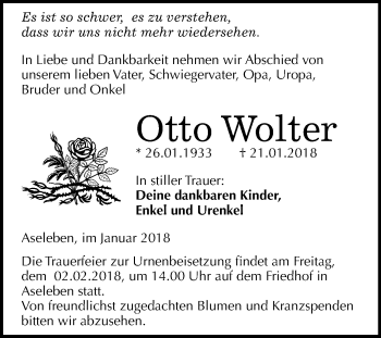 Traueranzeige von Otto Wolter von Mitteldeutsche Zeitung