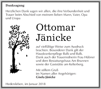 Traueranzeige von Ottomar Jänicke von Super Sonntag SGH Mansf. Land