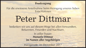 Traueranzeige von Peter Dittmar von WVG - Wochenspiegel Quedlinburg