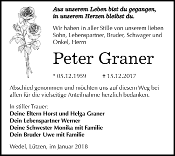 Traueranzeige von Peter Graner von Mitteldeutsche Zeitung Weißenfels