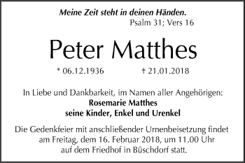 Traueranzeige von Peter Matthes von Mitteldeutsche Zeitung Halle/Saalkreis
