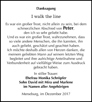 Traueranzeige von Peter Schröpfer von WVG - Wochenspiegel Merseburg