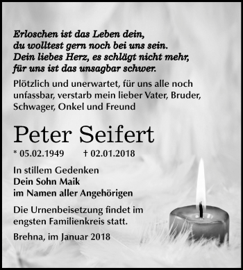 Traueranzeige von Peter Seifert von Mitteldeutsche Zeitung Bitterfeld