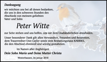 Traueranzeige von Peter Witte von Mitteldeutsche Zeitung Quedlinburg